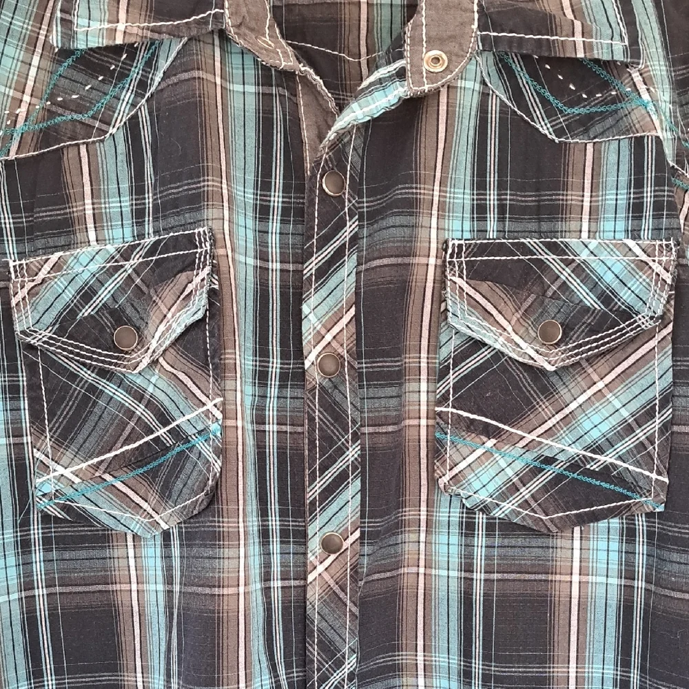 BKE Men's Teal and Black Plaid Button Down Shirt.  Size Large. - Picture 5 of 13